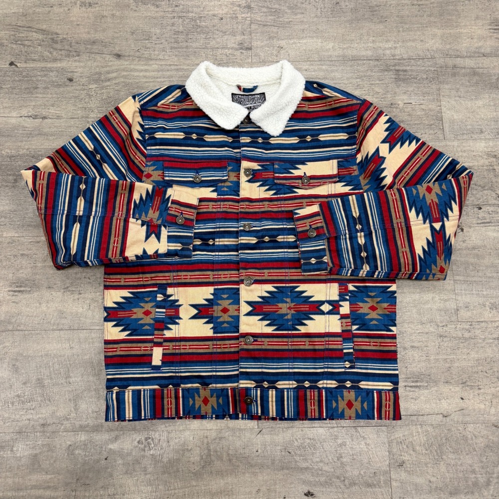 Brooklyn Cloth Jacket Mens XL Multicolor Aztec Southwestern Sherpa Lined Trucker